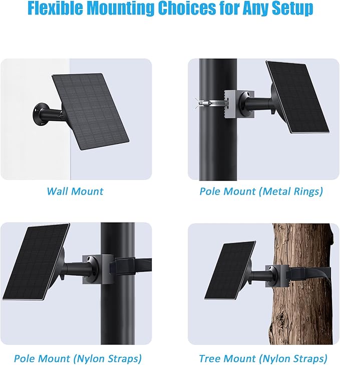 Zivif 5W Trail Camera Solar Panel 10400mAh Built-in Battery Adjustable 6V/9V/12V Output DC Plugs 5.5x2.1mm 4.0x1.7mm 3.5x1.35mm IP66 Waterproof 360° Mount 9.8ft Cable