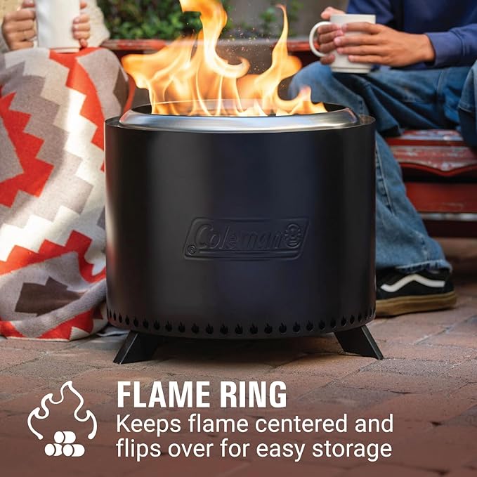 Coleman Cityscapes 20” Smokeless Fire Pit Large Round Wood Burning Fire Pit Outdoor Accessory for Backyard Deck Patio Black