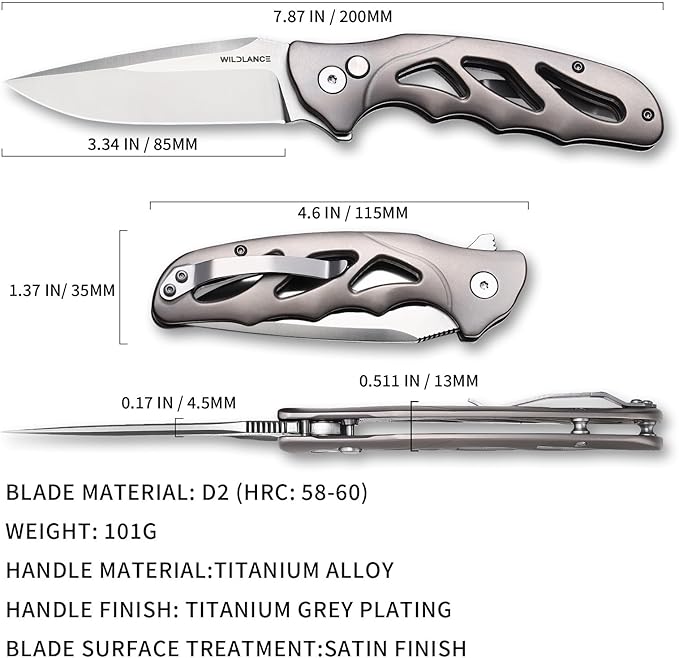 Small EDC Pocket Knife for Men &amp Women - 3 Drop Point D2 Blade Titanium Handle with Button Lock &amp Pocket Clip | Small Slim Cool Folding Knife for Daily Carry Camping Hiking &amp Outdoor Us