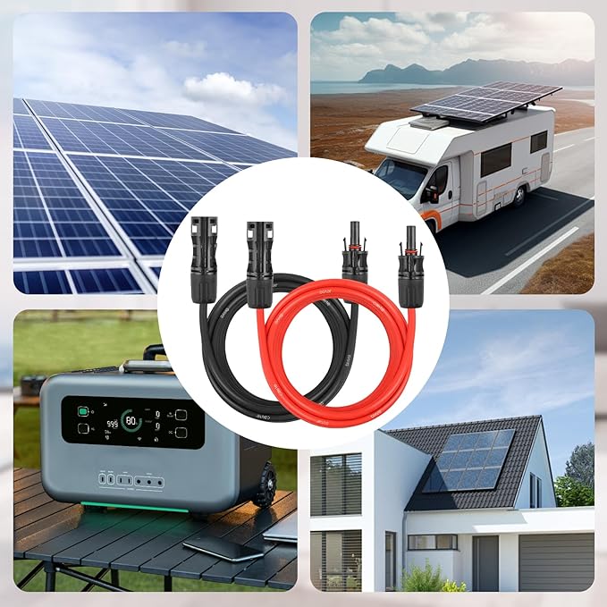 Solar Panel Extension Cable - 8AWG 30FT Solar Wire Cord 8 Gauge PV Wire with Female &amp Male Waterproof Connector for RV Photovoltaic Systems Home Boat Solar Panels Car(30ft Red + 30ft Black)