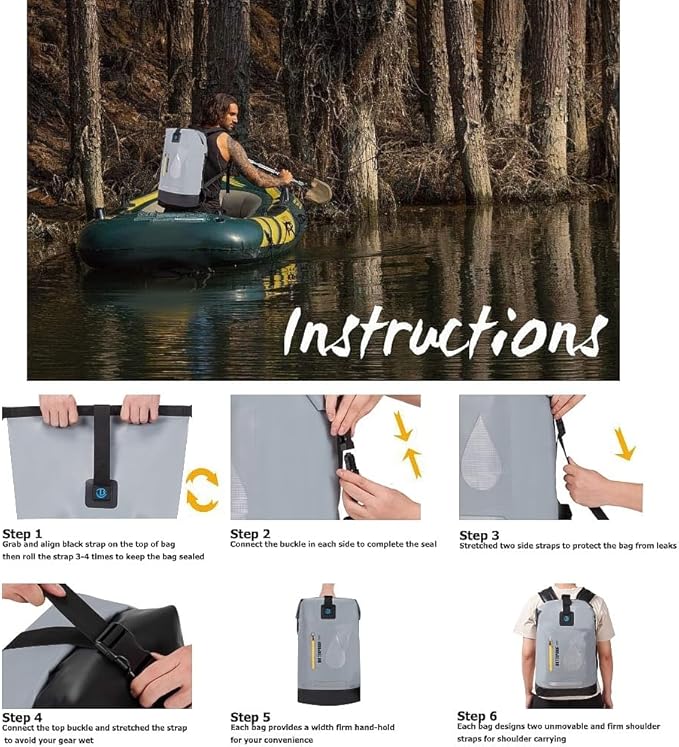 XhuangTech 20L Waterproof Drybag Water Sports Floating Backpack Durable Heavy Duty Duffel Bag for Kayaking Rafting Boating FishingCamping (Gray 20L)