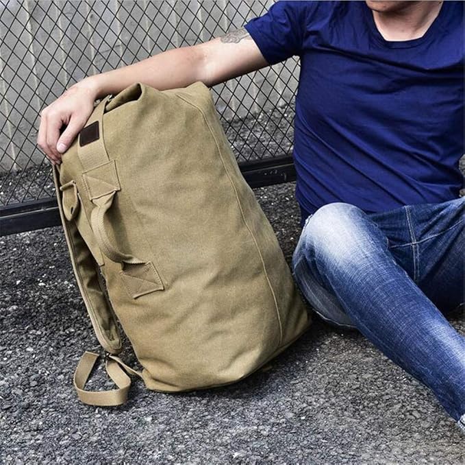 Military Duffel Bag Top Load Double Strap Canvas Backpack Army Travel (upgrade army green small)