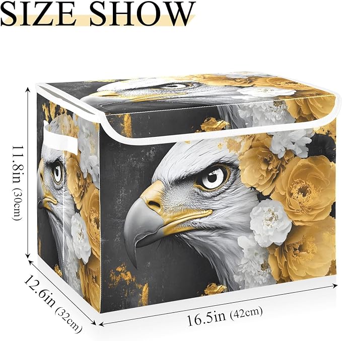 AIXIWAWA Lidded Storage Cube (Bird Gold Floral) Fabric Foldable Closet Bins with Flip Lid and Handles Organizer Basket Container 16.5 x 12.6 x 11.8 IN