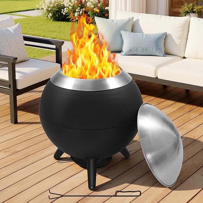 26 Inch Smokeless Firepit Outdoor Smokeless Fire Pit with Grill Waterproof Lid and Bag 2 in 1 Fire Pits for Outside Wood Burning Stainless Steel Potable Fire Pit for Bonfire Camping Picnic