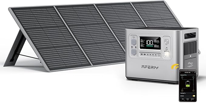 AFERIY P210 2400W Portable Power Station with 200W Solar Panel 2048Wh LiFePO4 Battery Backup with AC &amp Solar Charging Quiet Generator for Home Use Outdoor Camping RV Emergency Power Supply