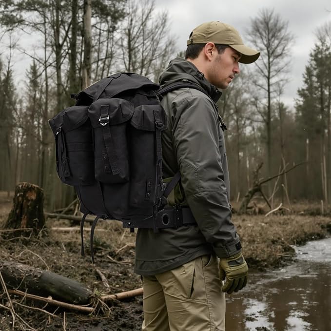 50L Military Alice Pack Army Survival Combat ALICE Rucksack Backpack for Men &amp Women for Camping Hiking Emergency Black