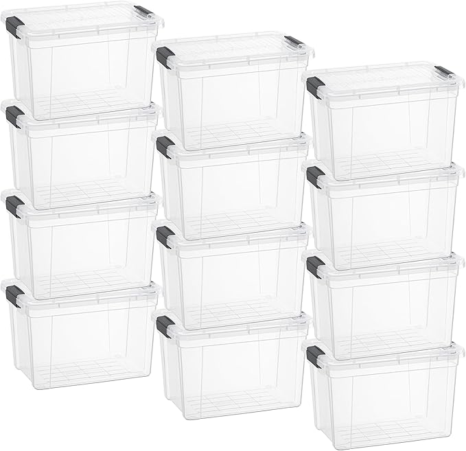 Superio Storage Bins with Lids- 12 Pack 2.5 Qt Clear Boxes for Organizing Stackable Plastic Containers- BPA Free Non-Toxic Odor Free Organizer for Home Office Dorm