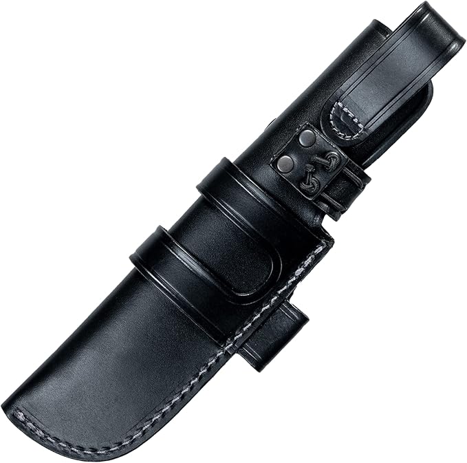 J&ampV URSUS – Survival Knife for Camping Bushcraft Field Hunting Fishing Blade 14.5 cm Stainless Steel MOVA 1.4116 Leather Sheath Made in Spain BLACK MICARTA