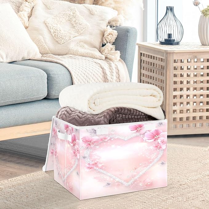 senya Valentines Baskets Collapsible Storage Bins with Lids Love Butterfly Storage Boxes Clothes Baskets for Organizing