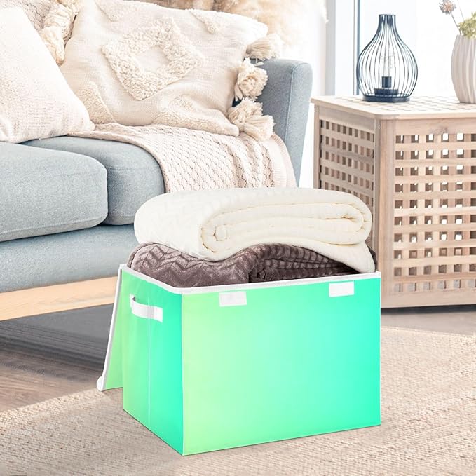 Green Gradient Storage Boxes with Lids Collapsible Bed Storage Large Stackable Storage for Home Studyroom Dormroom