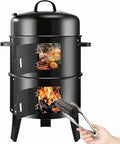 Vertical 19Inch Round Charcoal Smoker GrillHeavy-Duty BBQ Smoker for Outdoor Smoking Multi-Layer Pellet Ideal for Meats-Offset Charcoal Grill with HookThermometerBlack