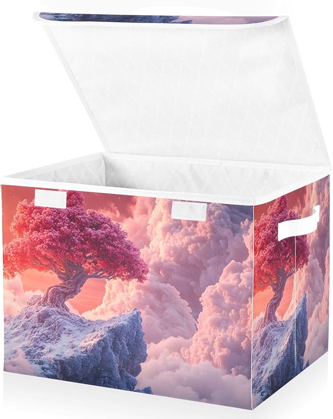 Storage Cube with Lid Fantastic Tree Print 16.5×12.6×11.8 IN 1 Pack Collapsible Large Capacity Foldable Storage Basket Bin Organizer