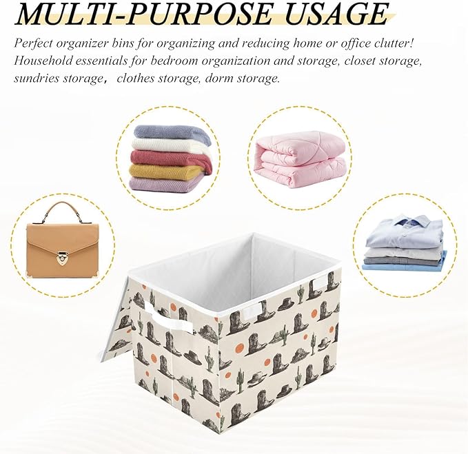 Lidded Storage Cube West Elements Print 1 Pack Collapsible Large Capacity Foldable Storage Basket Bin Organizer 16.5×12.6×11.8 in