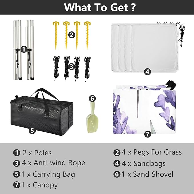 ALAZA Watercolor Seamless Pattern with Lavander Beach Tent Sun Shelter Portable Canopy Sunshade for Outdoor Camping Picnics Backyard Fun 10x9 ft