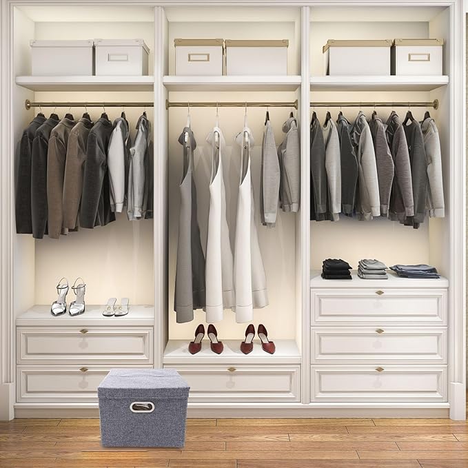 KALLORY Fabric Storage Box with Metal Buckle Large 40x50x30cm Linen Blend Foldable Storage Bin for Household Organization
