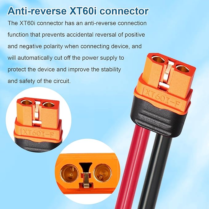MOOKEERF 20FT Solar Panel to XT60i Adapter Connector XT60i-F Extension Cable for Portable Power Station Solar Generator