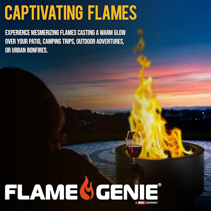 Flame Genie Portable Fire Pit - Smoke-Free Inferno Wood Pellet Fire Pit 19 Diameter Black FG-19 Smokeless Pit USA Made Black