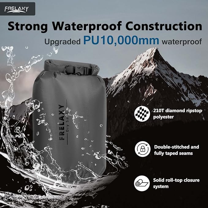 Frelaxy Waterproof Dry Bag 2 Pack/3 Pack Lightweight Portable Dry Bags 5L &amp 15L &amp 25L Durable Dry Sack Set Keep Gear Dry for Hiking Camping Boating Backpacking Kayaking (3 Pack - Gray)