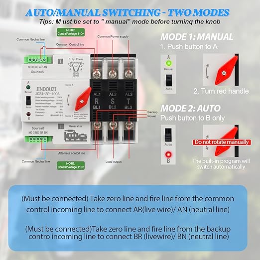 100A Automatic Transfer Switch 110V Millisecond Level Dual Power Automatic Transfer Switch Generator Transfer Switch with Metal Distribution Box