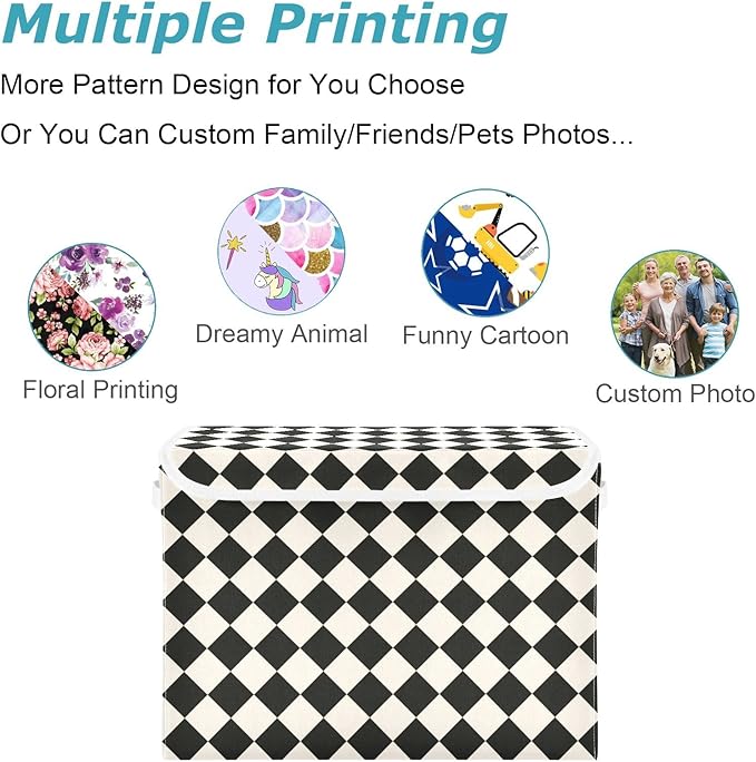 CaTaKu Large Fabric Storage Bins With LidsBlack and White Checkered Storage Boxes With Handles for Organizing Clothes Collapsible Storage Cube Bins Baskets for Shelves