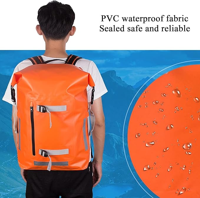 Waterproof Dry Bag 40L Roll Top Lightweight Dry Storage Bag Backpack with Exterior Zippered Pocket for Travel