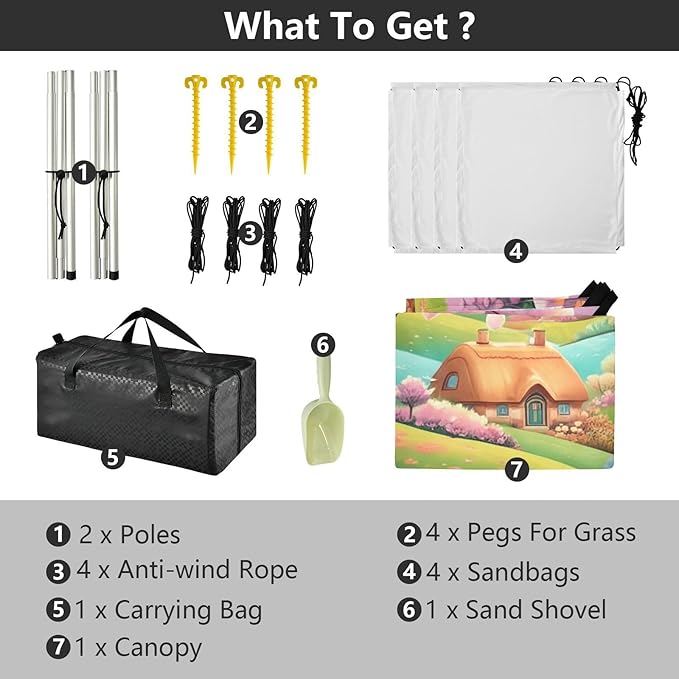 Beach Canopy with Windproof Ropes &amp Sandbags Beach Tent Sun Shade Sun Shelter for Camping Trips Fishing Backyard Fun or Picnics Landscape