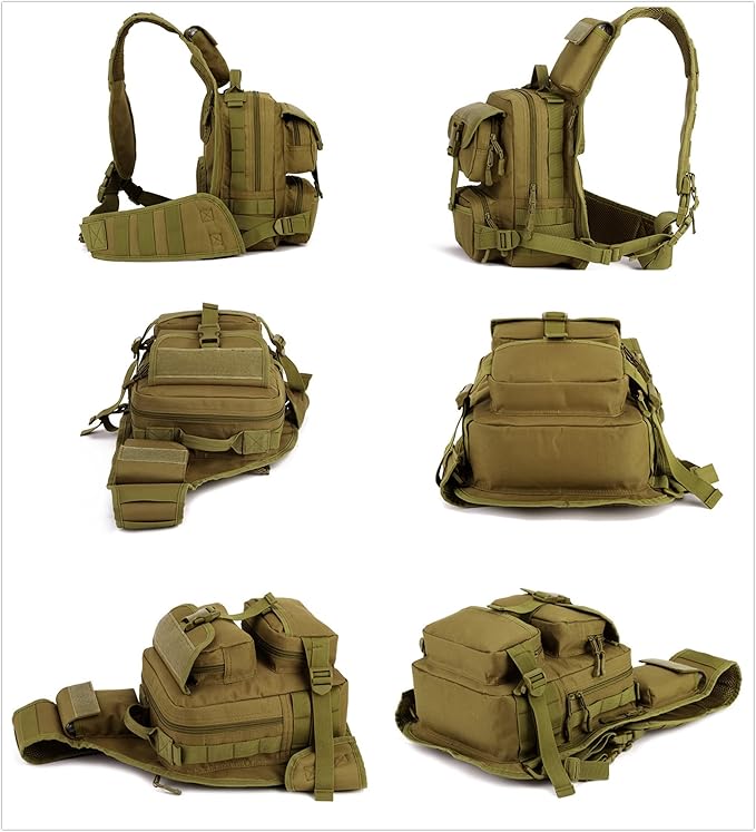 UNISTRENGH Men's Tactical Sling Bag Sling Backpack Military Shoulder Bag MOLLE Assault Range Bag for Outdoor Camping Hunting (Desert Camouflage)