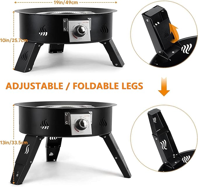 ONLYFIRE OUTDOOR LIVING Propane Fire Pit 19 with Foldable Legs Gas Firepit with Lava Rocks -Portable Smokeless Fireplace for Outside Camping Bonfire Patio Backyard RV Tailgating FP000