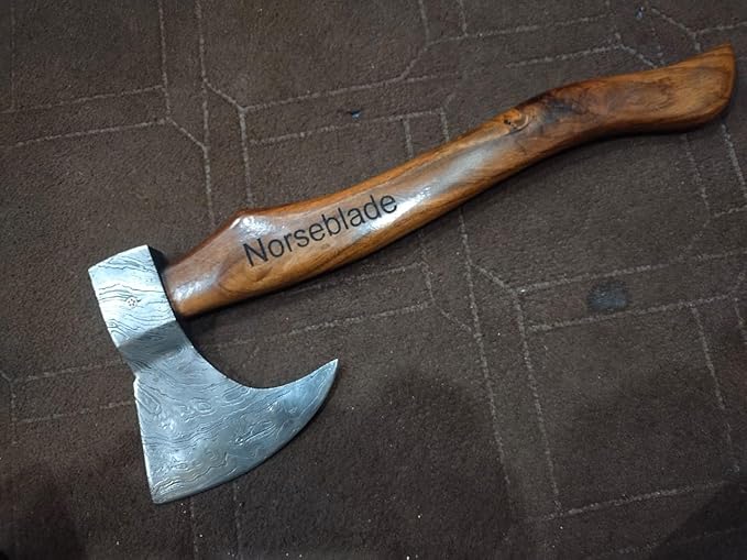 Norseblade | custom handmade Viking medieval Axe with Viking giftHand AxeViking Gifts for MenCamping TomahawkBeardedValhalla Axe with Leather Sheath demascuss