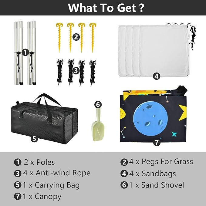 Beach Canopy with Windproof Ropes &amp Sandbags Beach Tent Sun Shade Sun Shelter for Camping Trips Fishing Backyard Fun or Picnics Planets