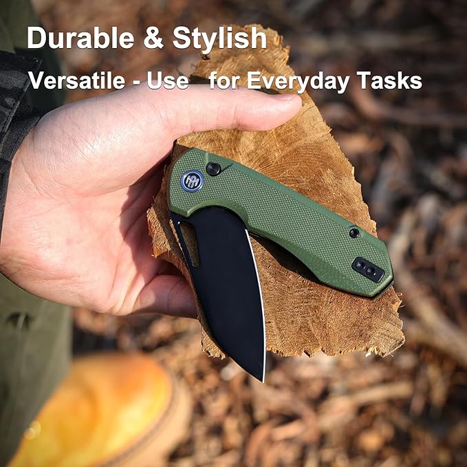 REMETTE RT-CAMEL Folding Pocket Knife Button Liner Lock - 3.1 D2 Steel Blade Green G10 Handle EDC Knife with Reversible Pocket Clip Sharp Knife for Hiking Camping Men &amp Women - RTG1