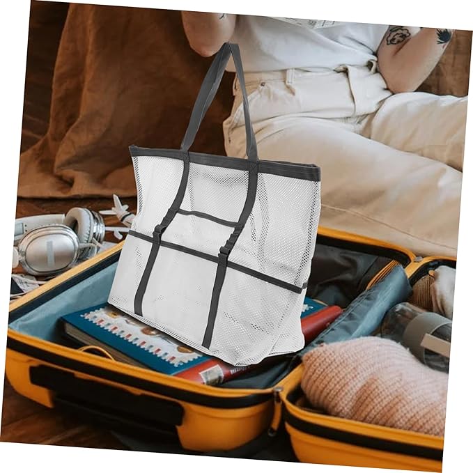 Housoutil 2pcs Portable Beach Toiletry for Toy with Organizers Use Multifunctional Mesh Bag Handle Basket Whitex2pcs 59x36cmx2pcs