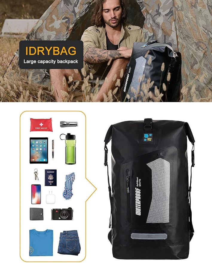 IDRYBAG Waterproof Backpack for Men 20L/30L/40L Floating Dry Bag Kayak Dry Backpack Hiking