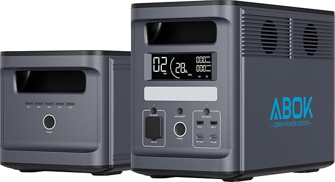 3072Wh (1536Wh x 2) ABOK Ark2000 Portable Power Station with Extra Battery LiFePO4 Expandable to 4.6kWh 2.5 Hrs 0-100% UPS App 2000W AC Solar Generator for Camping Emergency RV Off-Grid Living