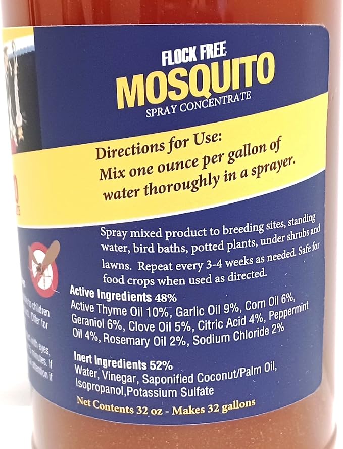 Natural Mosquito Control Spray Concentrate Repels Mosquitoes Ticks Fleas Flies Gnats and Chiggers Away. Makes up to 32 Gallons! (32 oz Concentrate)