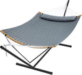 SUPERJARE Hammock with Stand 2 Person Heavy Duty Hammock with Padded Cotton Detachable Pillow &amp Strong Curved-Bar &amp Portable Carrying Bag Perfect for Outdoor &amp Indoor Neutral Gray