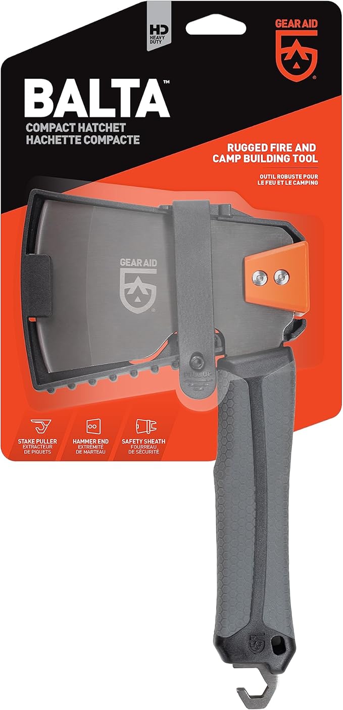 GEAR AID Balta Camp Hatchet: A Versatile Fire and Campground Tool with Safety Cover Hammer Kindling Cutter and Tent Stake Puller