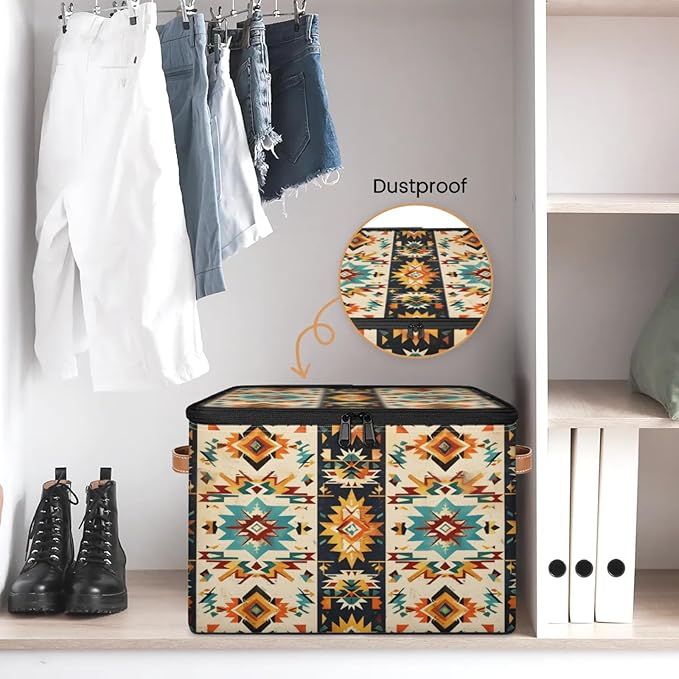 Boho Aztec Storage Bins with Zipper Aztec Western 2 Pack Lid Fabric Storage Boxes Home Cubes Baskets Clothes Organizer Container