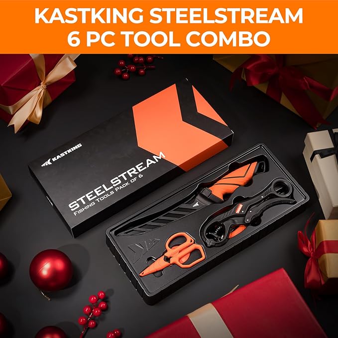 KastKing SteelStream 6pc Fishing Tool Kit - Corrosion Resistant Fishing Pliers with Lanyard Fillet Knife Floating Fish Lip Gripper Fishing Braid Scissors Tool Retractor Fishing Gifts for Men