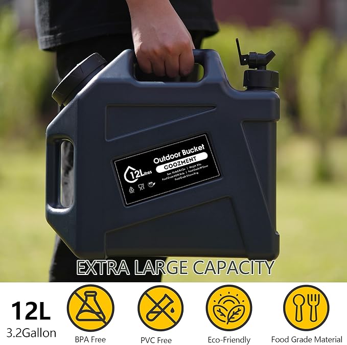 3.2 Gallon/5 Gallon Water Containers with Spigot BPA Free Water Jug Military Green Water Tank Multifunction Water Storage Containers for Camping Outdoor HikingEmergency Stroage