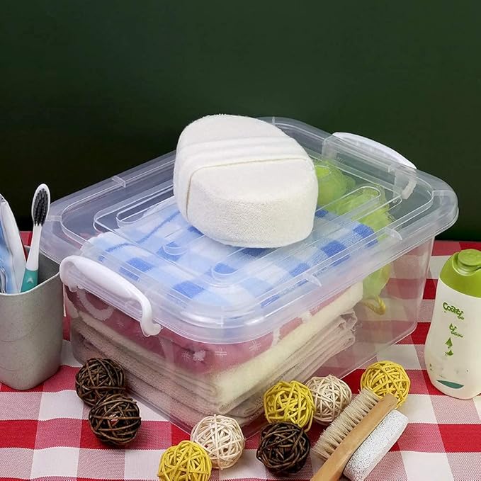 Sandmovie 8 Quart Clear Plastic Storage Boxes with Lids and Handles 2 Packs