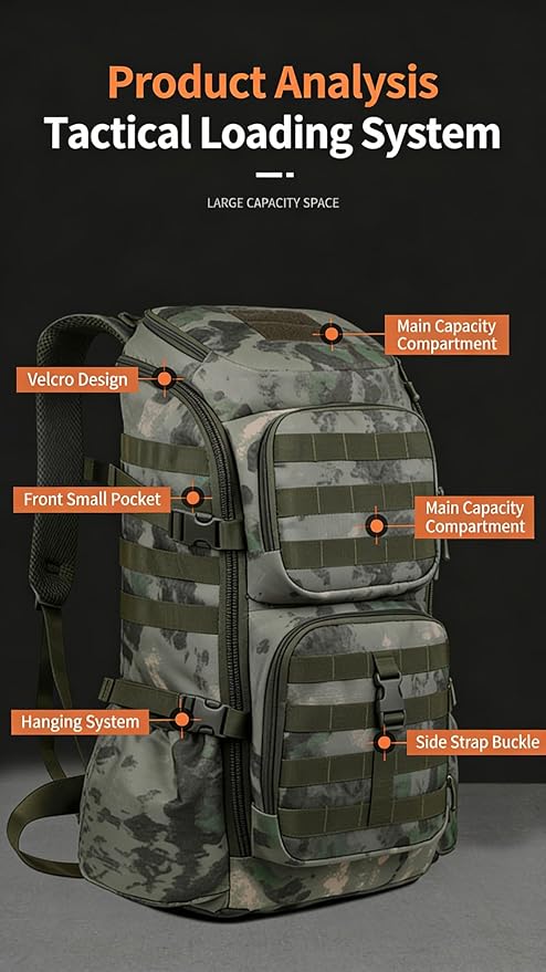 LINGYUE Tactical Backpack Bagpack Waterproof Large Capacity Outdoor Hiking Breathable Padded 14 Laptop Compartment For Camping Travel Trekking(D)