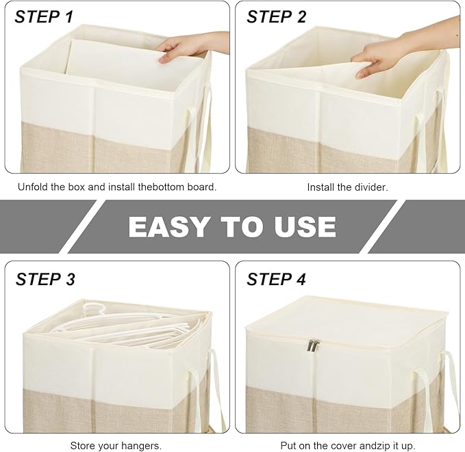 2 Pack Clothes Hanger Organizer Bag with Lid Rigid Hanger Storage ContainersHanger Caddy Organizer Box with Handle and Label Window Keep Closet Laundry Rooms Tidy (Beige)