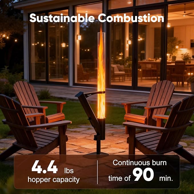 Rayzi New Rocket Stove 58 Inch Smokeless Wood Pellet Patio Heater Wood Pellet Fire Pits for Outside Portable Pellet Heater for Patio/Garden/Backyard/Outside Restaurant/Bonfire Party/Beach