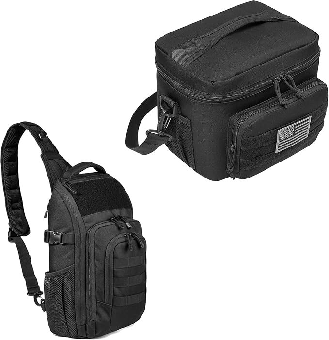 DBTAC Tactical Large Shoulder Chest Pack with Sling + Tactical Lunch Bag (Black)