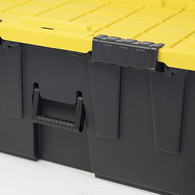 CX BLACK &amp YELLOW 20-Gallon Heavy Duty Tough Storage Footlocker &amp Snap-Tight Lid (13.4H x 18.2W x 32.3D) Weather-Resistant Design and Stackable Organization Tote [2 Pack]