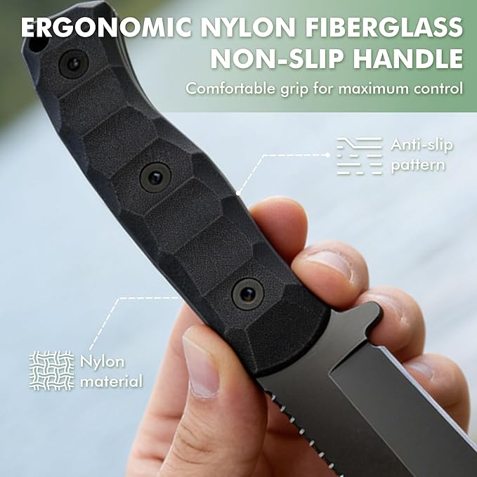 SK2 EDC Fixed Blade Knife with SheathTanto Blade Nylon Fiberglass Handle Tactical Knife Full Tang Survival Knives for Outdoor Camping Hunting Fishing Hiking
