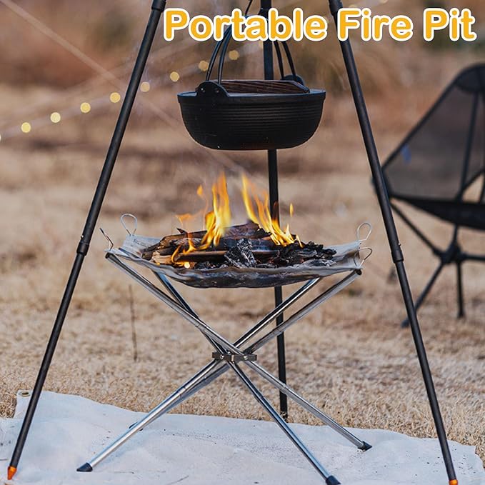 22 Inch Portable Outdoor Fire Pit with Carrying BagFoldable Stainless Steel Mesh Fireplace Wood Burning Collapsible Fireplace for Camping Outdoor Hiking BBQ Picnic