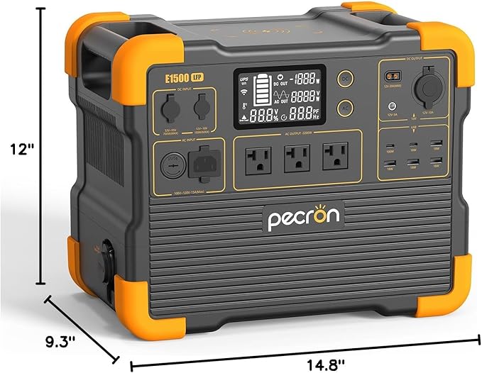 pecron Portable Power Station E1500LFP Solar Generator 1536Wh 2200W LiFePO4 Battery Backup Fast Charging Power Station for Home use RV and Outdoor Camping