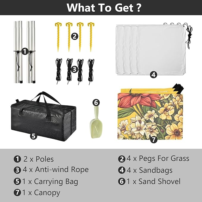 Flowers Bunch on Yellow Beach Cabana UPF50 Water-Resistant Large Sun Shelter with Sand Pockets for Camping Picnics Backyard